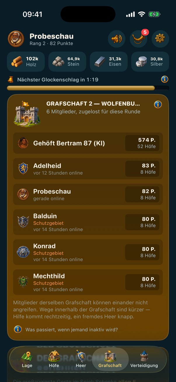 Die Grafschaft mit Nachbarn, gemeinsamen Bauten und dem Grafenrat